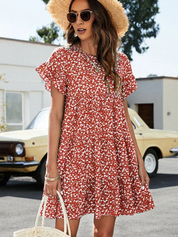 TunicTopZenFloral Flounce Sleeves Dress: Retro-Inspired, Tiered Design