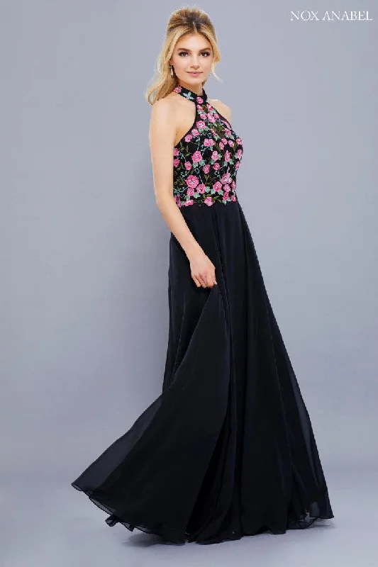 Long Halter Floral Bodice Formal Evening Gown SaleTightmix