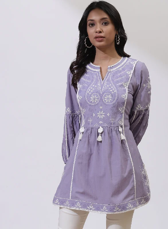 TunicTopLitePurple Alora Collection Embroidered Tunic