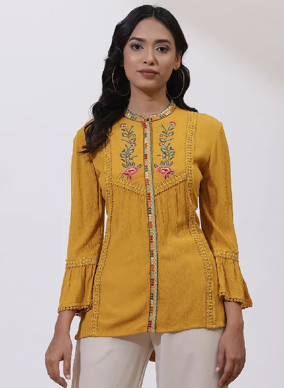 TunicTopSpartanMustard Floral Embroidered Nargis Tunic