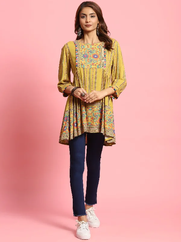 TunicTopEdgeWomen Green Floral Printed Tunic