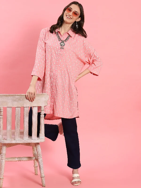 TunicTopEchoWomen Pink Boxy Fit Printed Tunic