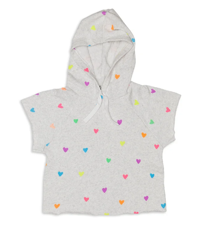 PulloverheavyFBZ Girls Betsy All Over Hearts Short Sleeve Pullover Hoodie