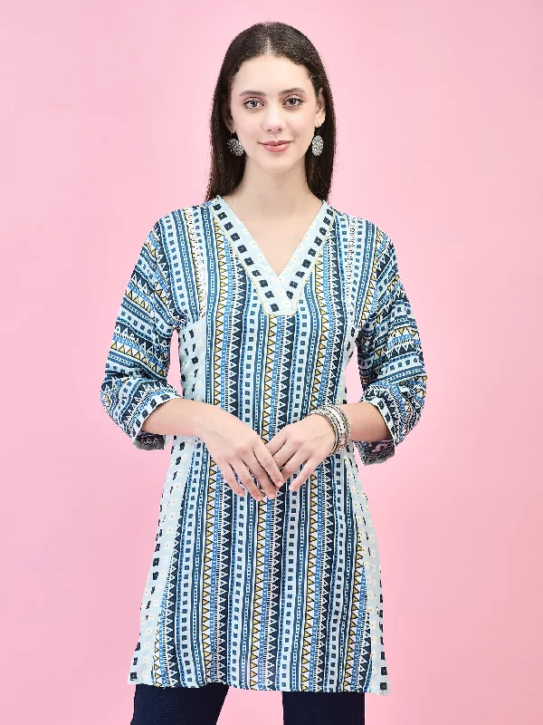 TunicTopSurgeWomen Liva (Rayon) Blue Geometric Print Tunic