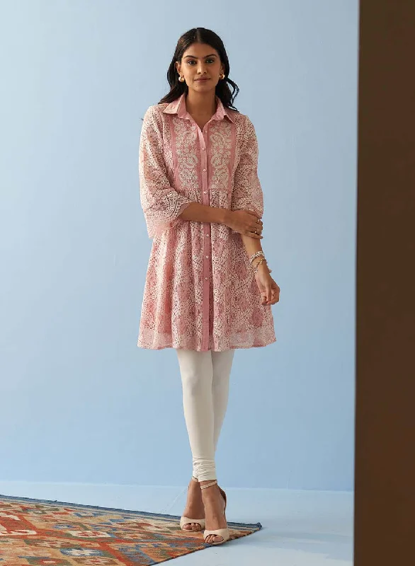 TunicTopAdventurerPink Lace Collared Tunic for Women