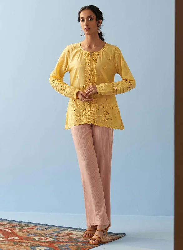 TunicTopGriffinYellow Schiffli Embroidered Tunic with Lace Insert