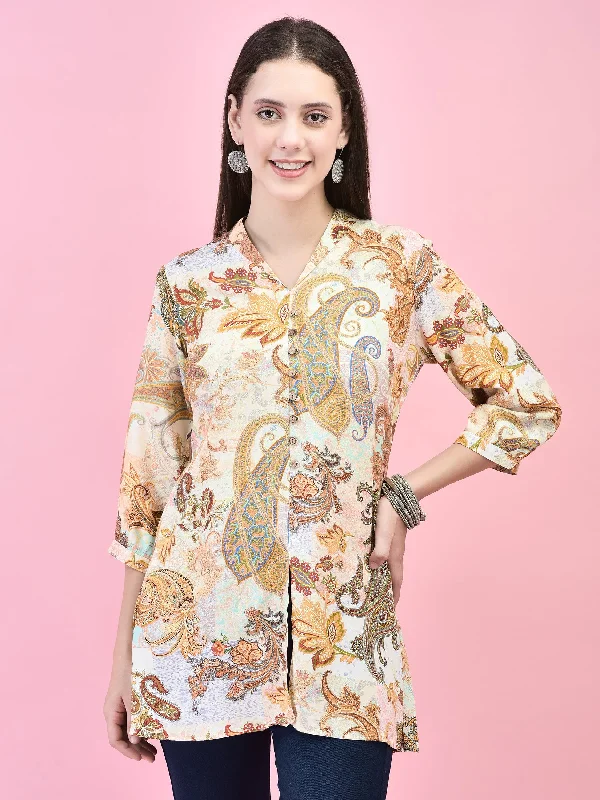 TunicTopVibeWomen Liva (Rayon) Multicolor Paisley Print Tunic