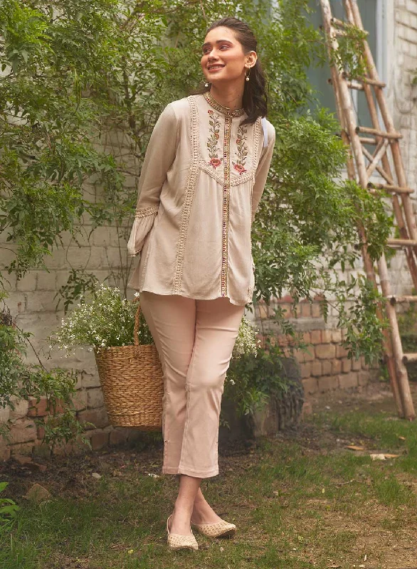 TunicTopMesaPearl White Floral Embroidered Nargis Tunic