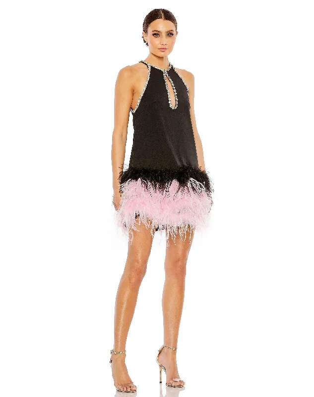 Mac Duggal 11437 Short Feather Skirt Cocktail DressTightsportsbra