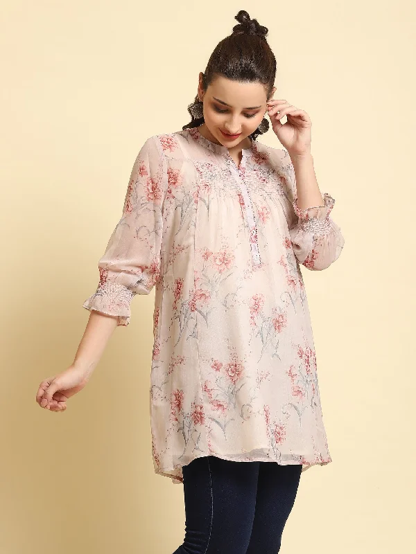 TunicTopVikingWomen Baby Pink Floral Printed Tunic