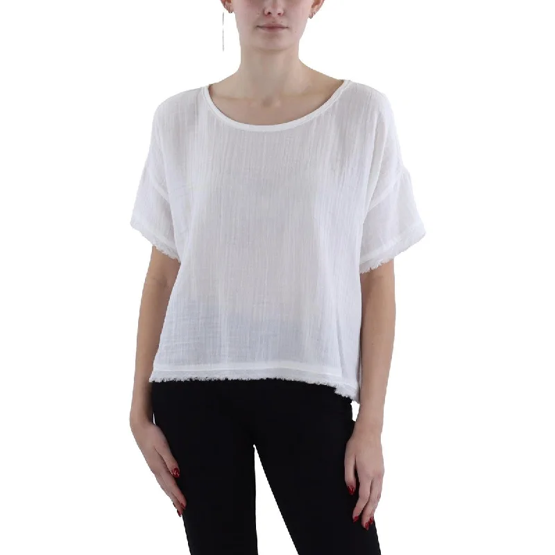 PulloverzipWomens Cotton Raw Hem Pullover Top