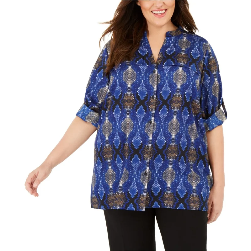 TunicTopGeoCalvin Klein Womens Snake-Print Tunic Blouse, Blue, 1X