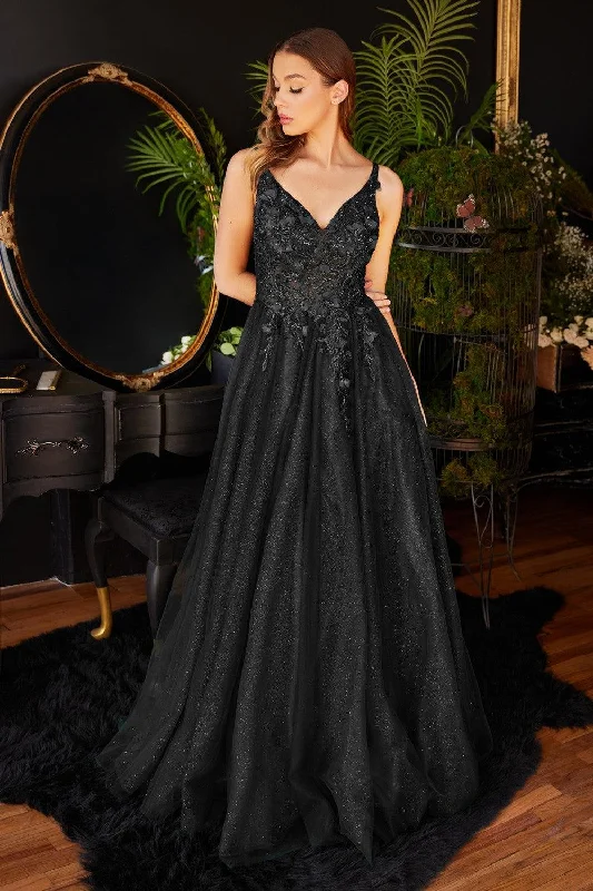 Sleeveless Tulle Long A Line Black Wedding DressTightseam