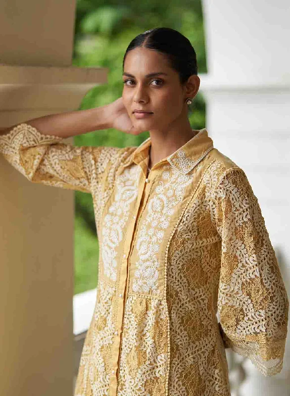 TunicTopNestMustard Lace Collared Tunic for Women