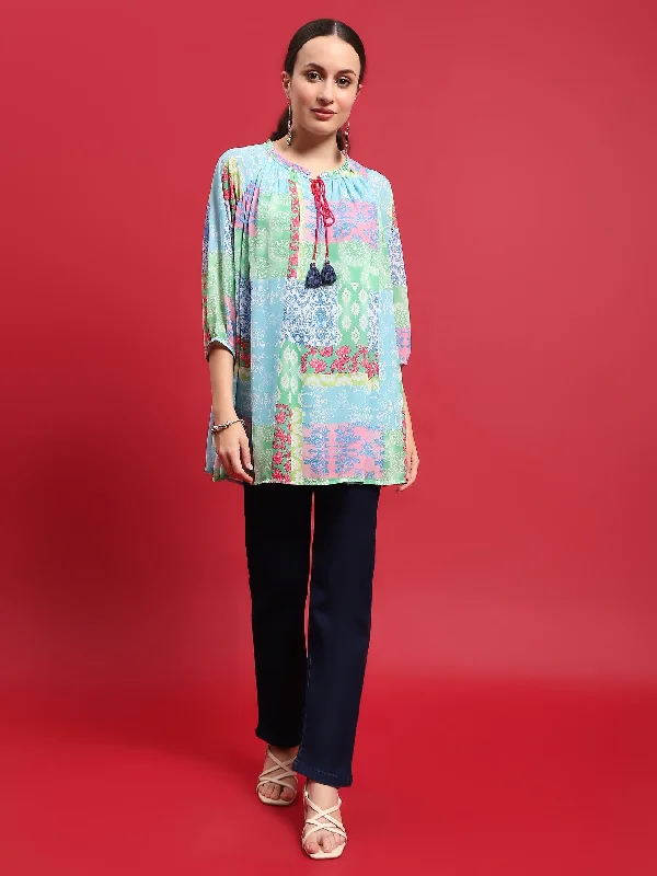 TunicTopUnicornWomen Georgette Multicolor Abstract Print Tunic