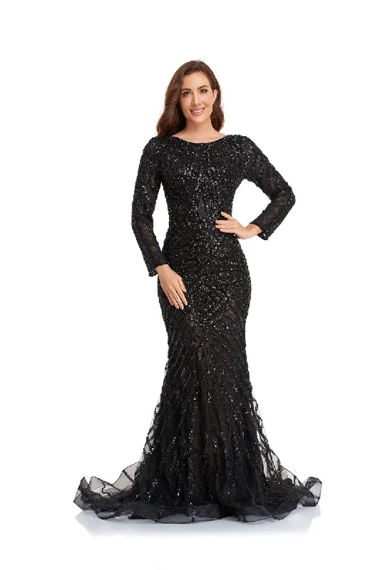 High Couture NR2229 Long Sleeve Beaded Formal DressTightship