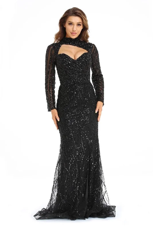 High Couture NR2247 Long Sleeve Formal Beaded Prom GownTightperformance