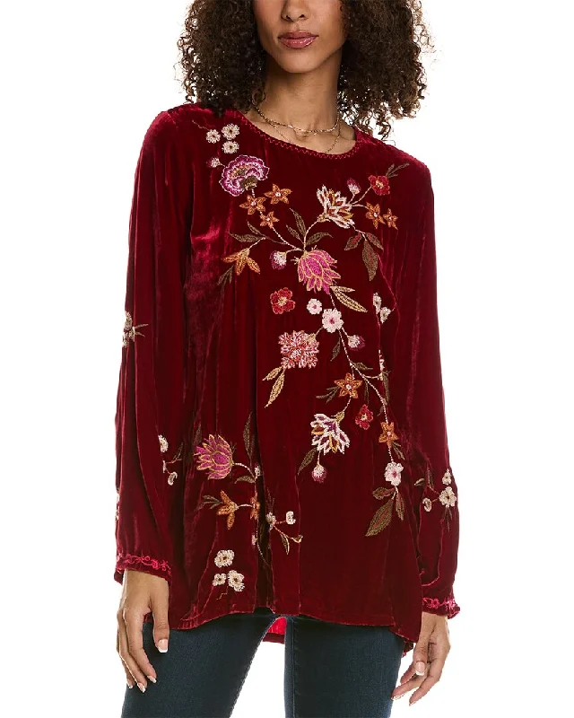 TunicTopOasisJohnny Was Quinn Velvet Kimono Sleeve Silk-Blend Tunic