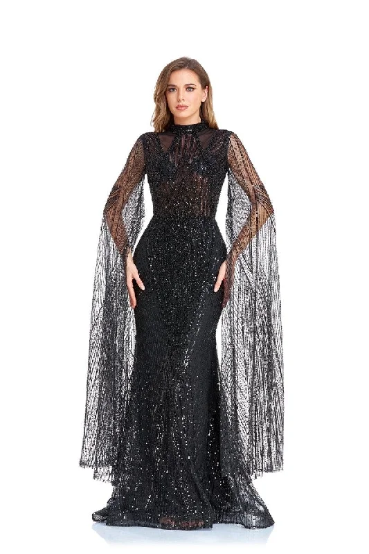 High Couture NR2260 Long Sleeve Formal Cape DressTightcollar