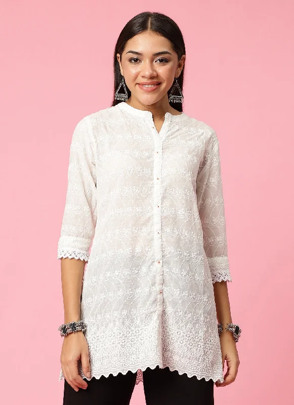 TunicTopSurgeWomen White Embroidered Tunic