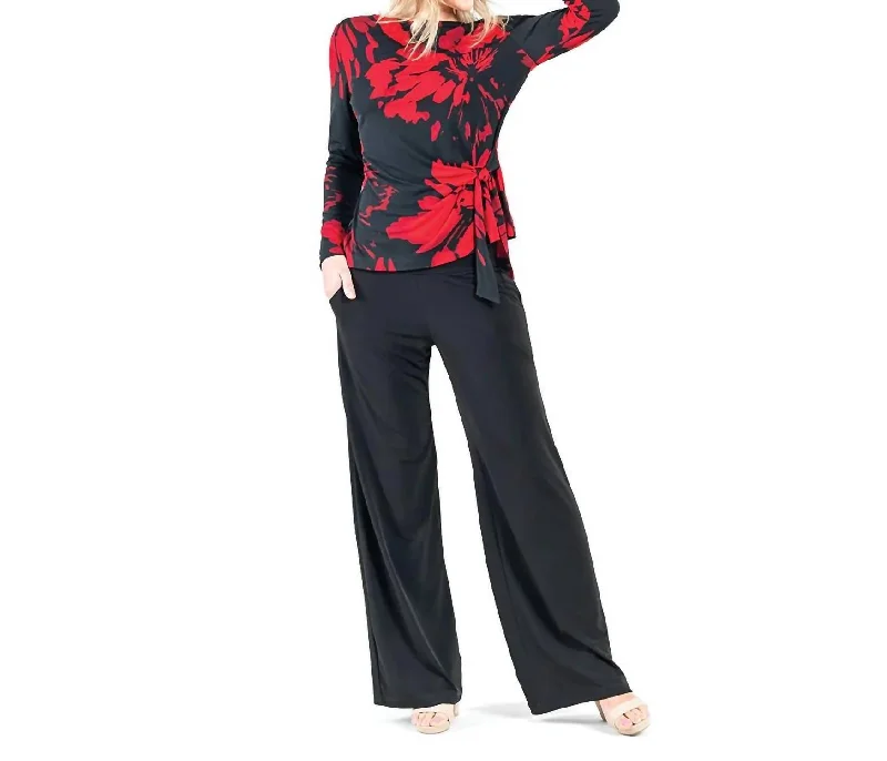 TunicTopHydraSide Tie Waist Tunic Top In Red/black