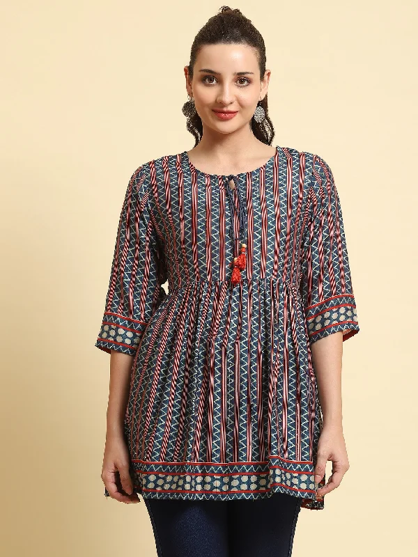 TunicTopEmeraldWomen Navy Blue Stripe Printed Tunic