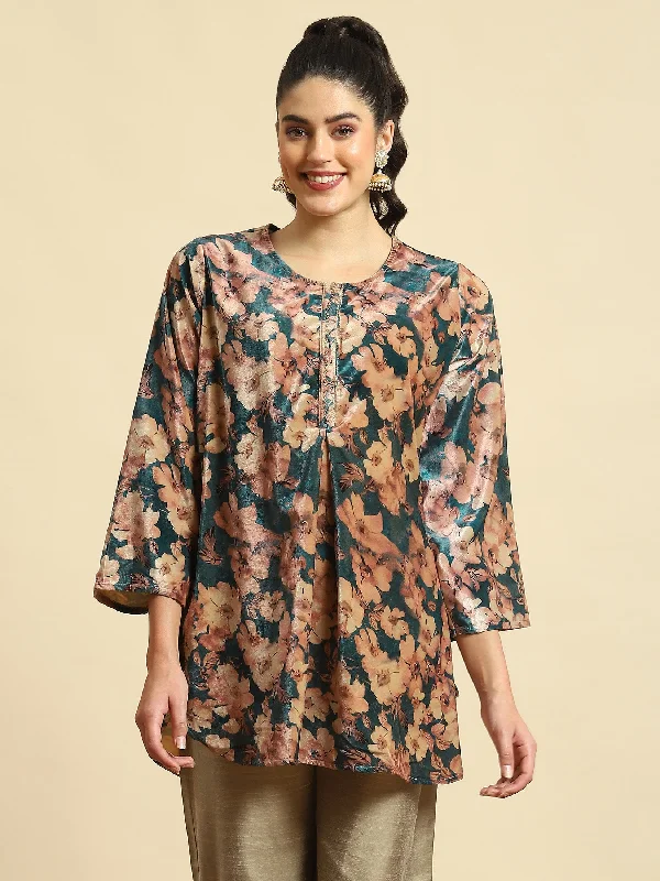 TunicTopQuartzWomen Teal Floral Print Tunic