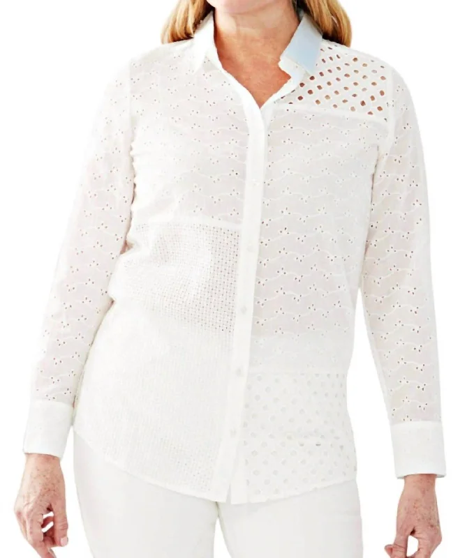 TunicTopPearlEyelet Patchwork Tunic In White