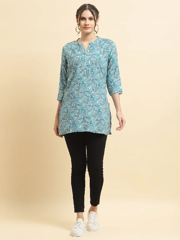 TunicTopApexWomen Liva Rayon Blue Floral Print Tunic