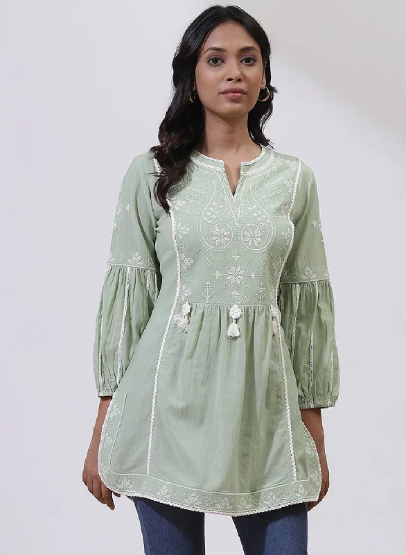 TunicTopUltraGreen Alora Collection Embroidered Tunic