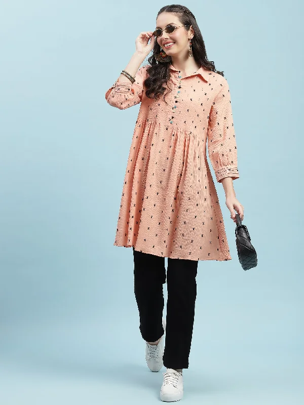 TunicTopGeoWomen Peach Solid Tunic