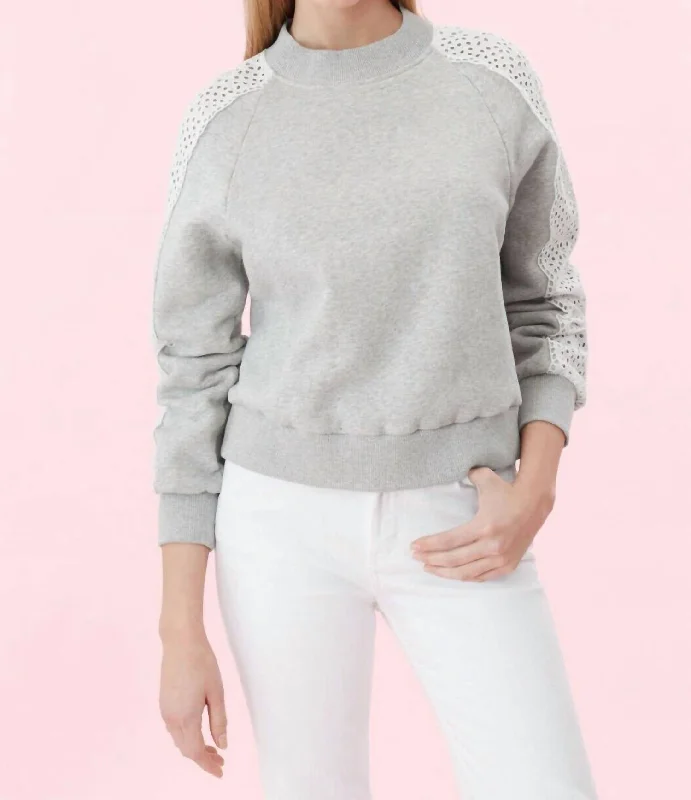 PulloverstyleEyelet Crewneck Fleece Pullover In Grey