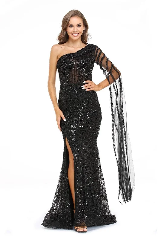 High Couture NR2241 Long One Shoulder Evening Prom DressTightspot