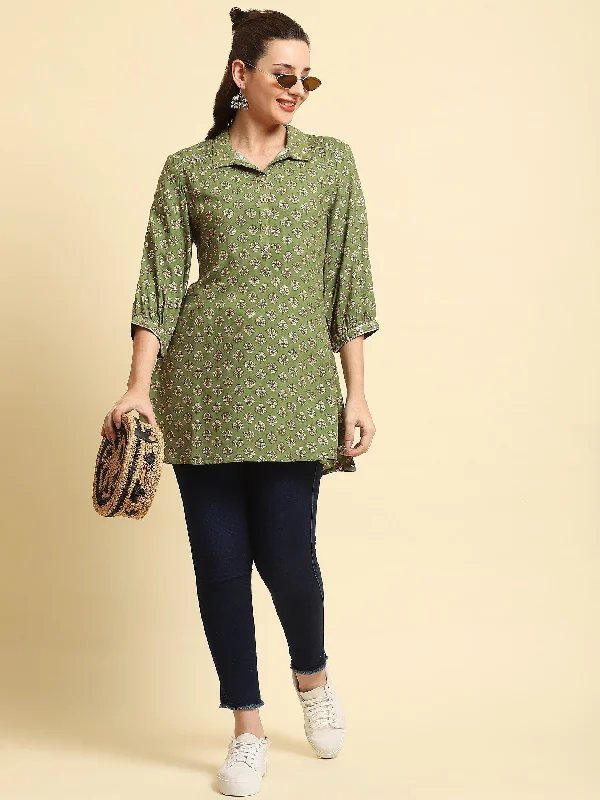 TunicTopTitanWomen Green Floral Printed Tunic