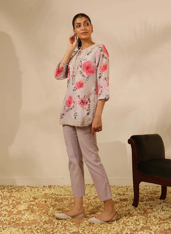 TunicTopTerraGrey Floral Printed Tunic