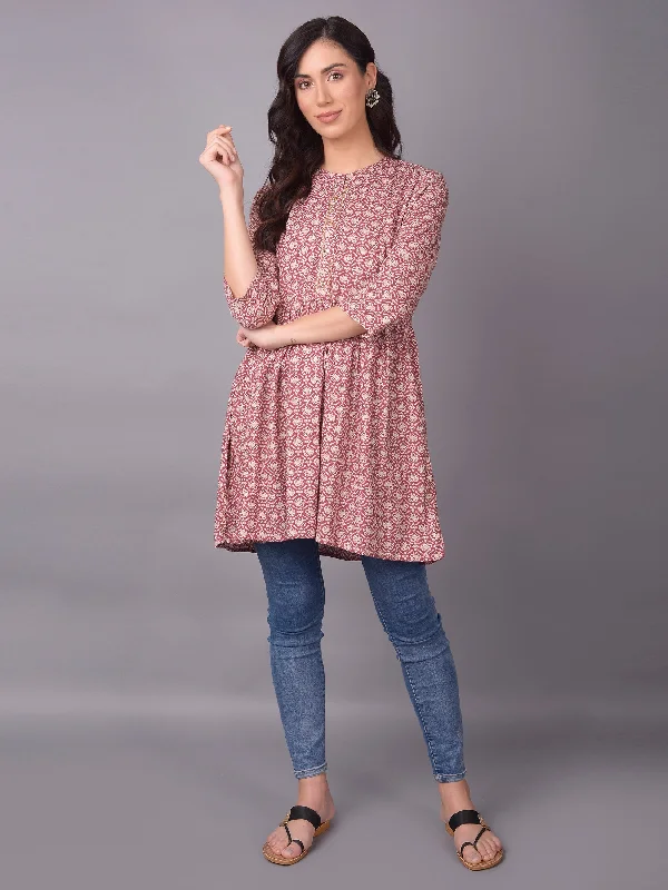 TunicTopSolarWomen Pink Fit And Flare Printed Tunic