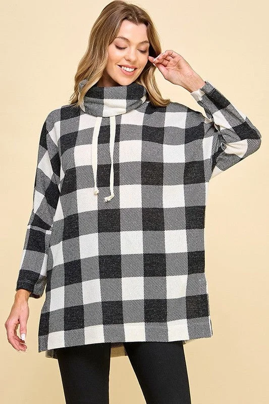 PulloverlightweightPlaid Turtleneck Pullover Top