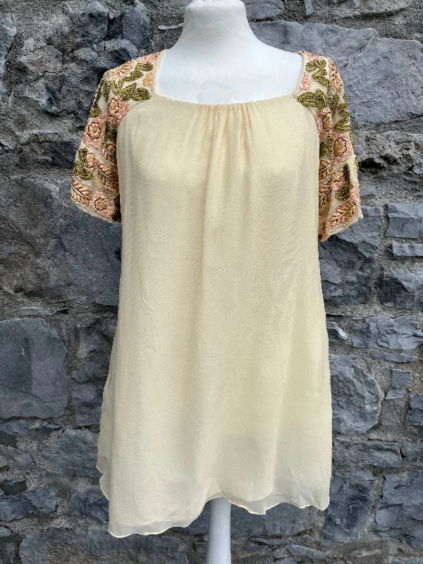 TunicTopLeviathanBeige tunic with beaded sleeves uk 8-10