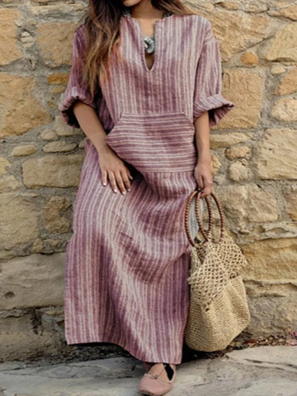 TunicTopPulseSolid Cotton Yarn-Dyed Striped Tunic Dress