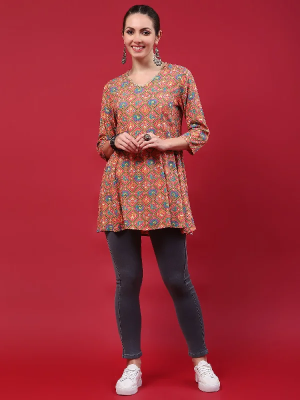 TunicTopFlowWomen Pink Geometric Printed Tunic