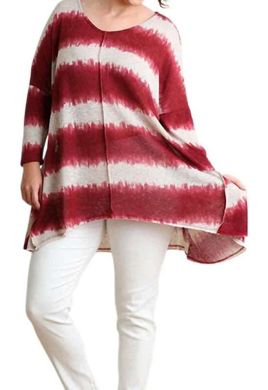 TunicTopCentaurTie Dye Striped Tunic In Burgundy