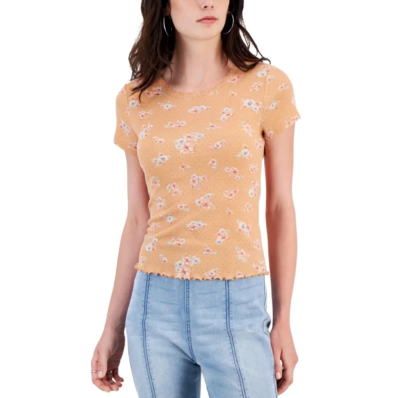 PulloverglossHIPPIE ROSE - Floral Print Short Sleeves Pullover Top