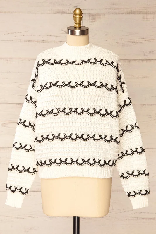 Alfreton Ivory | Mock Neck Knit SweaterOversized Knit Tops