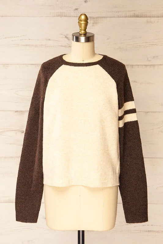 Callista | Fuzzy Brown & Beige SweaterLayered Knit Tops