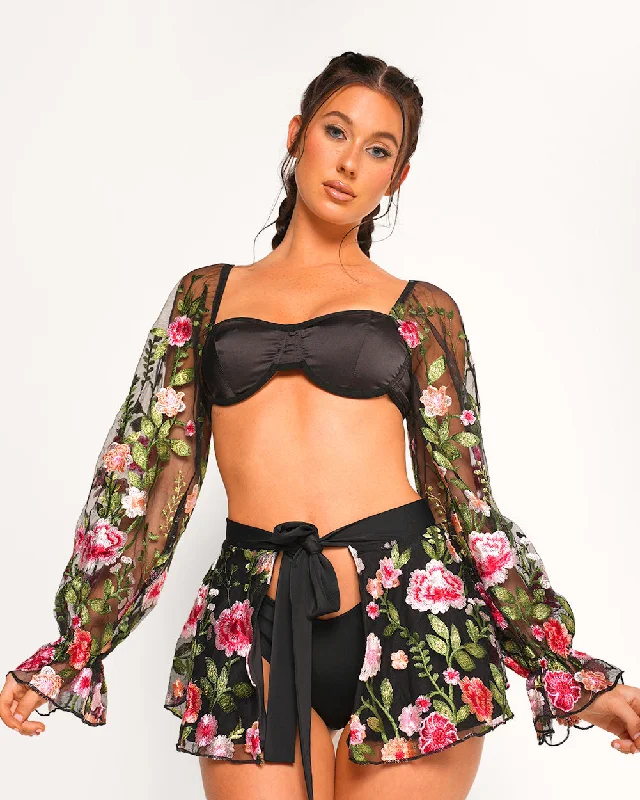 Forest Nymph Floral Long Sleeve Bra Top