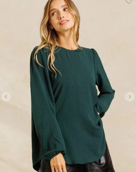 Hunter Green Long Sleeve Blouse - LARGE ONLY