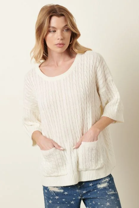 Ivory Cable Knit SweaterLinen Knit Tops