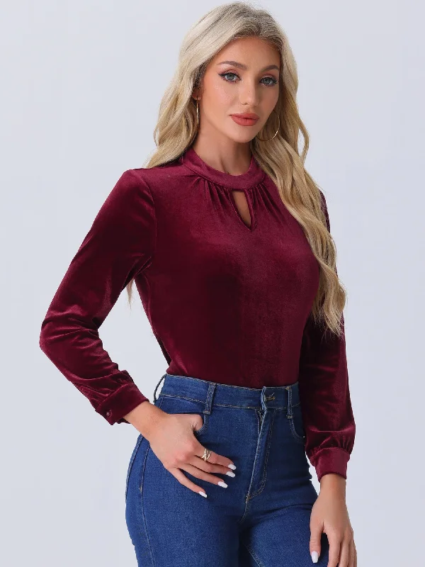 Velvet Long Sleeve Keyhole Elegant Casual Blouse