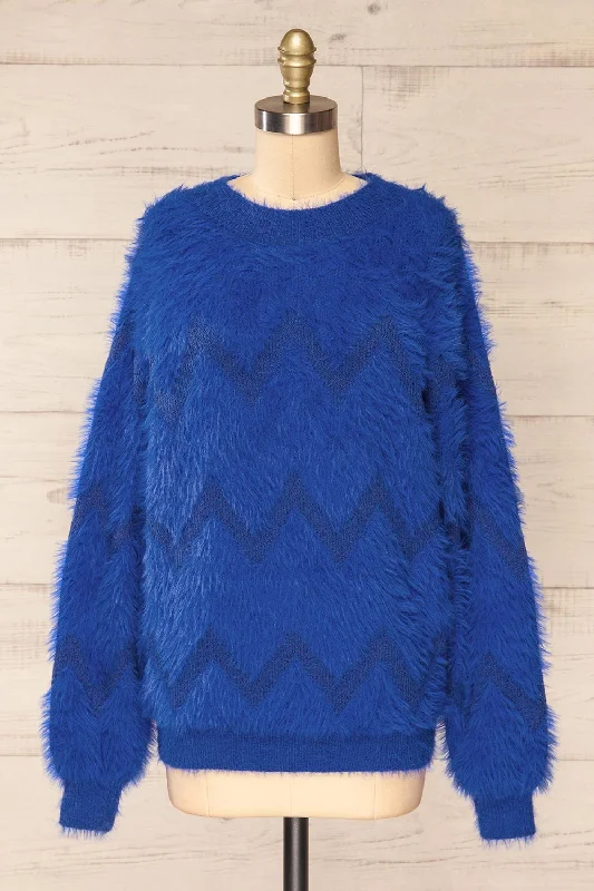 Urtu Blue | Fuzzy Herringbone SweaterCultural Knit Tops