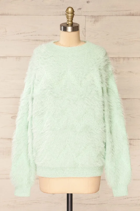 Urtu Mint | Fuzzy Herringbone SweaterPocketed Knit Tops